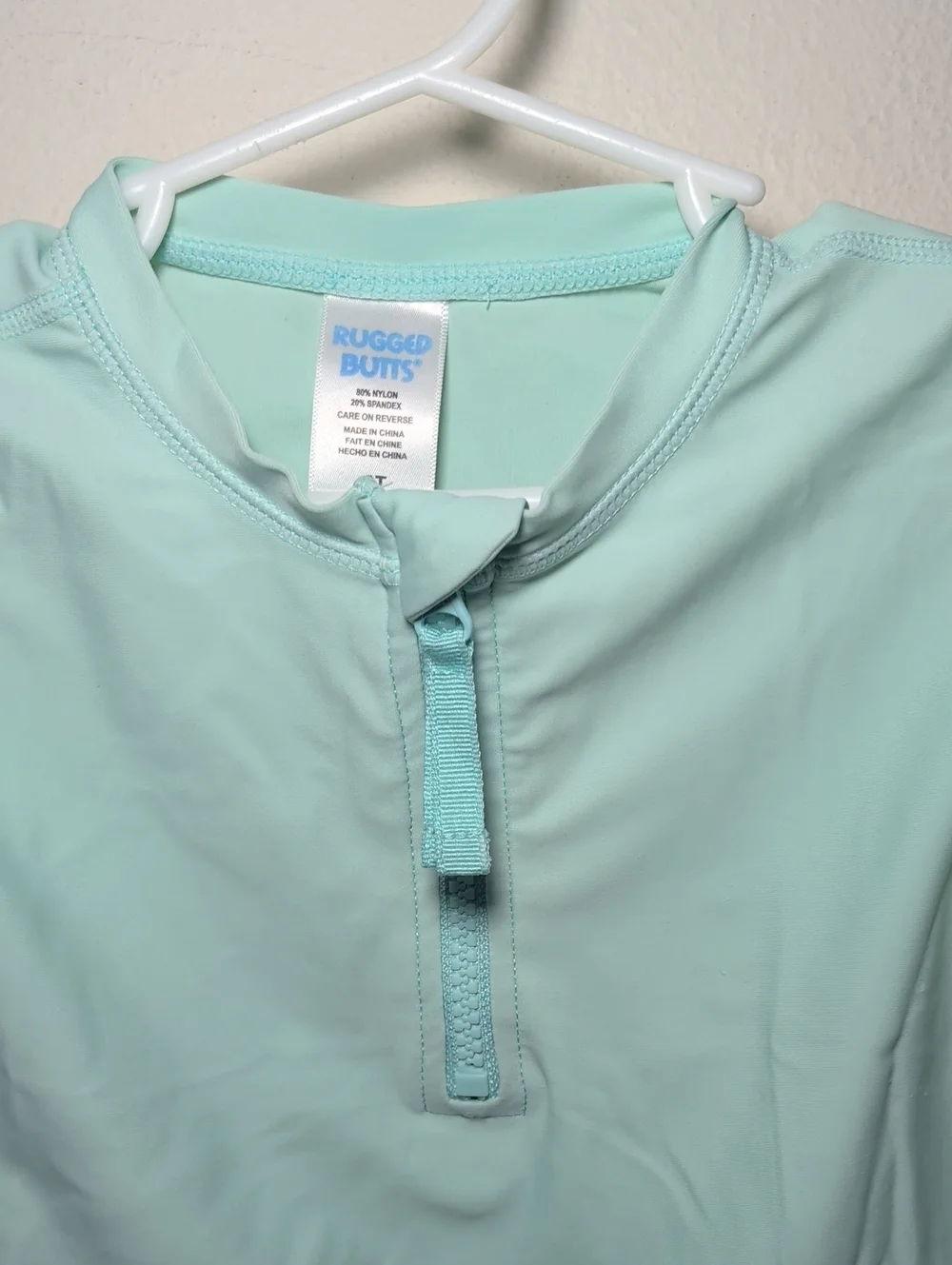 Rugged Butts Long Sleeve Rash Guard Mint Green Quarter Zip Swim Beach Size 2T